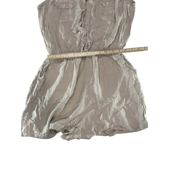 Ci Sono Womens Khaki Button-Front Sleeveless Romper W Pockets Elastic Waist Sz M - Picture 5 of 9